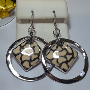 Large Hoop w/Lepard Print Dangle 925 Earring#12098